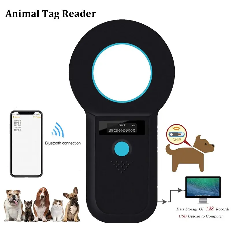 134.2Khz RFID Animal Tag Reader 125K Pet Microchip Scanner ISO11784/85/FDX-B/EMID Microchip For Pet/Dog/Cat/Pig 128 Data Storage