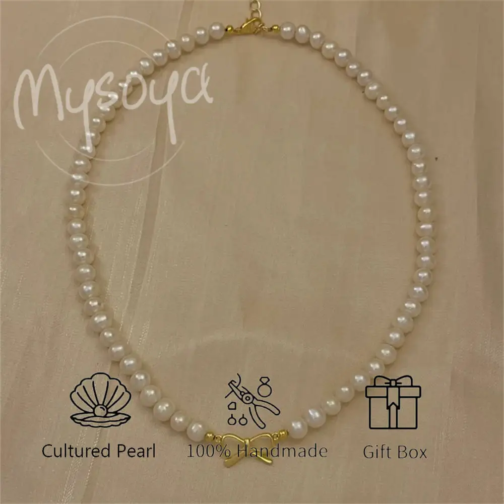 

MYSOYA White Freshwater Pearl Necklace 5-6mm with Gift Box Gift for Her/Him, Gift for Birthday/Wedding/Anniversary/Christmas