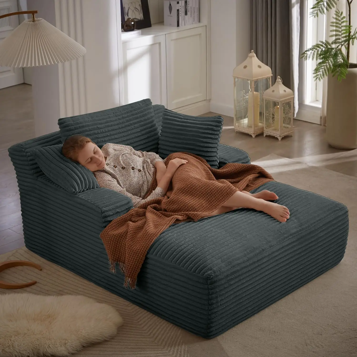 Oversized Corduroy Upholstered Boneless Sofa Bed, Deep Seat Sleeper Couch Reading Chairs, Cloud Sofas Couches for