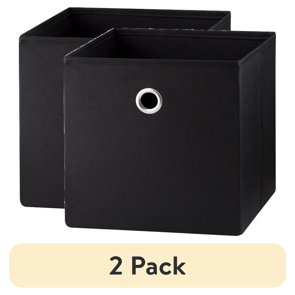 Collapsible Fabric Cube Storage Bin 2 Pack for Organizer, Rich Black