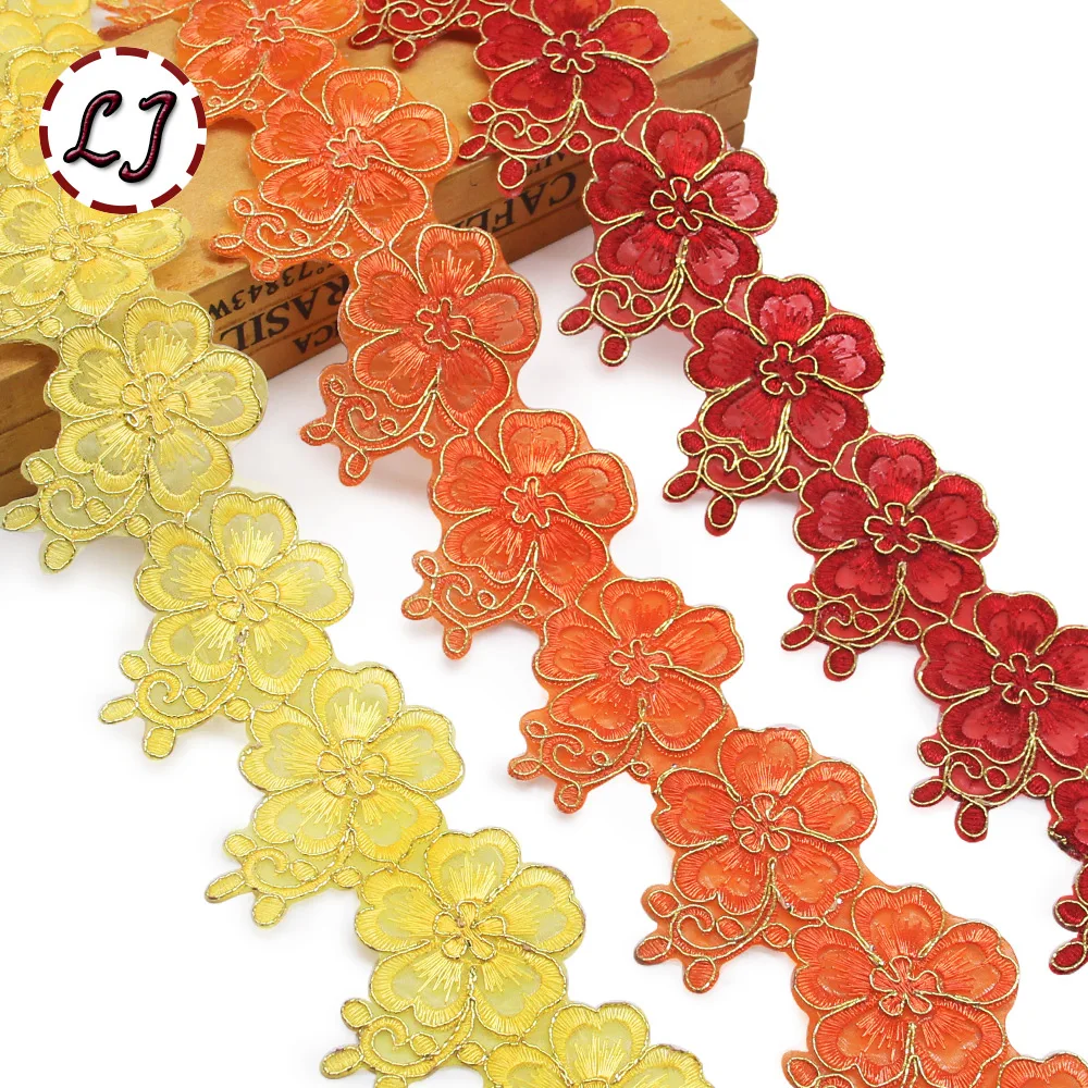 New fashion 1 yard 65mm embroidered colorful flower lace tape trim iron on patch sewing crafts Bohemia garment accessories DIY