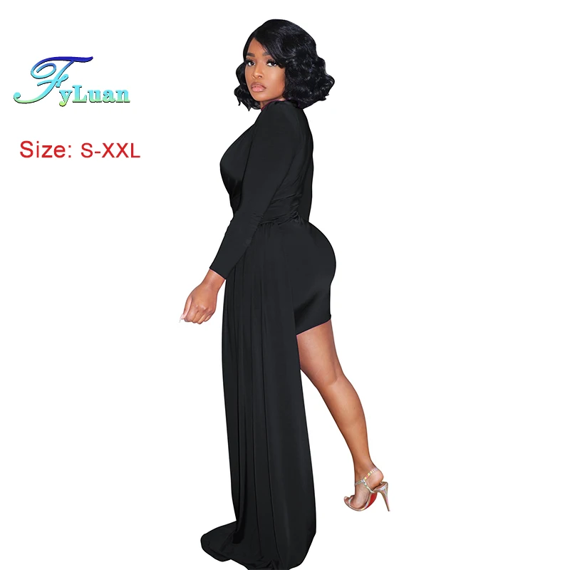 2025 Summer Elegant Women's Dress Deep V Neck Long Sleeve Wedding Party Prom Dress Fashion Fluorescent ColorLadies  Mini Dresse