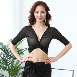 New Belly Dance Clothing Women Sexy Top Front Cross Crop Halter Deep V Neck Belly dance Elastic Top Class Wear Accessories