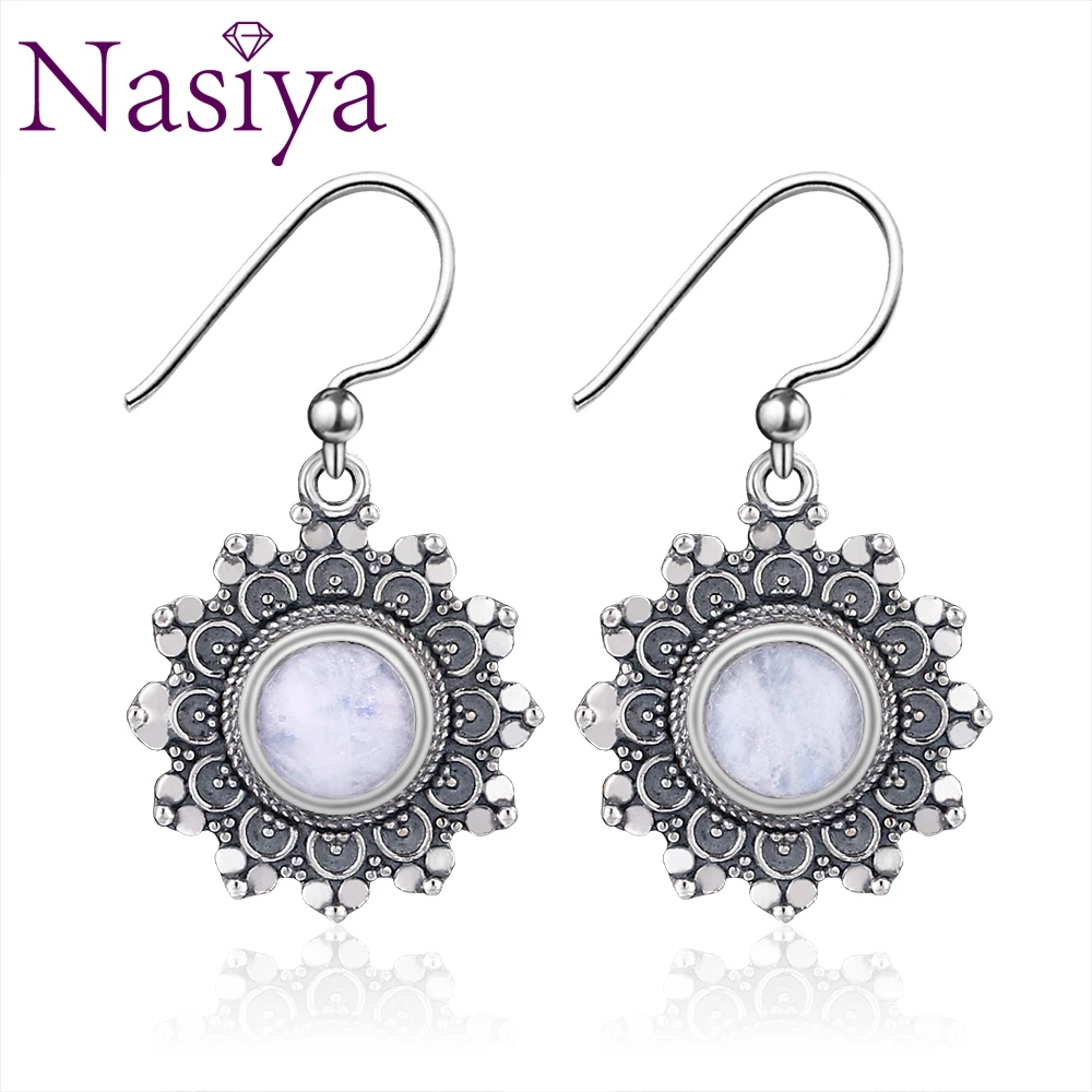 Fashion Flower Style Natural Moonstone Earrings For Women  Sterling Silver Gemstone Jewelry Wedding Party Engagement wholesale