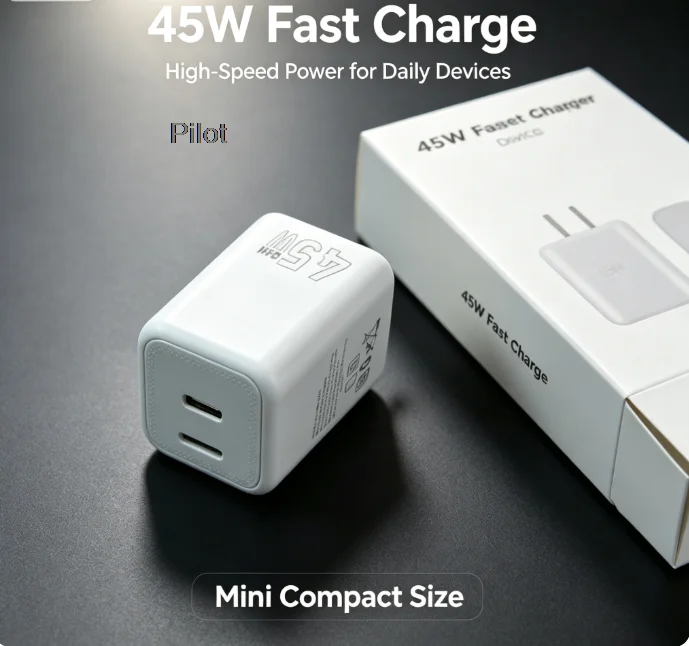 45W GaN 2-Port USB Type C Charger Quick Charge 3.0 For iPhone 17 ProMax Samsung Xiaomi US Plug Wall Mobile Phone Fast Charging