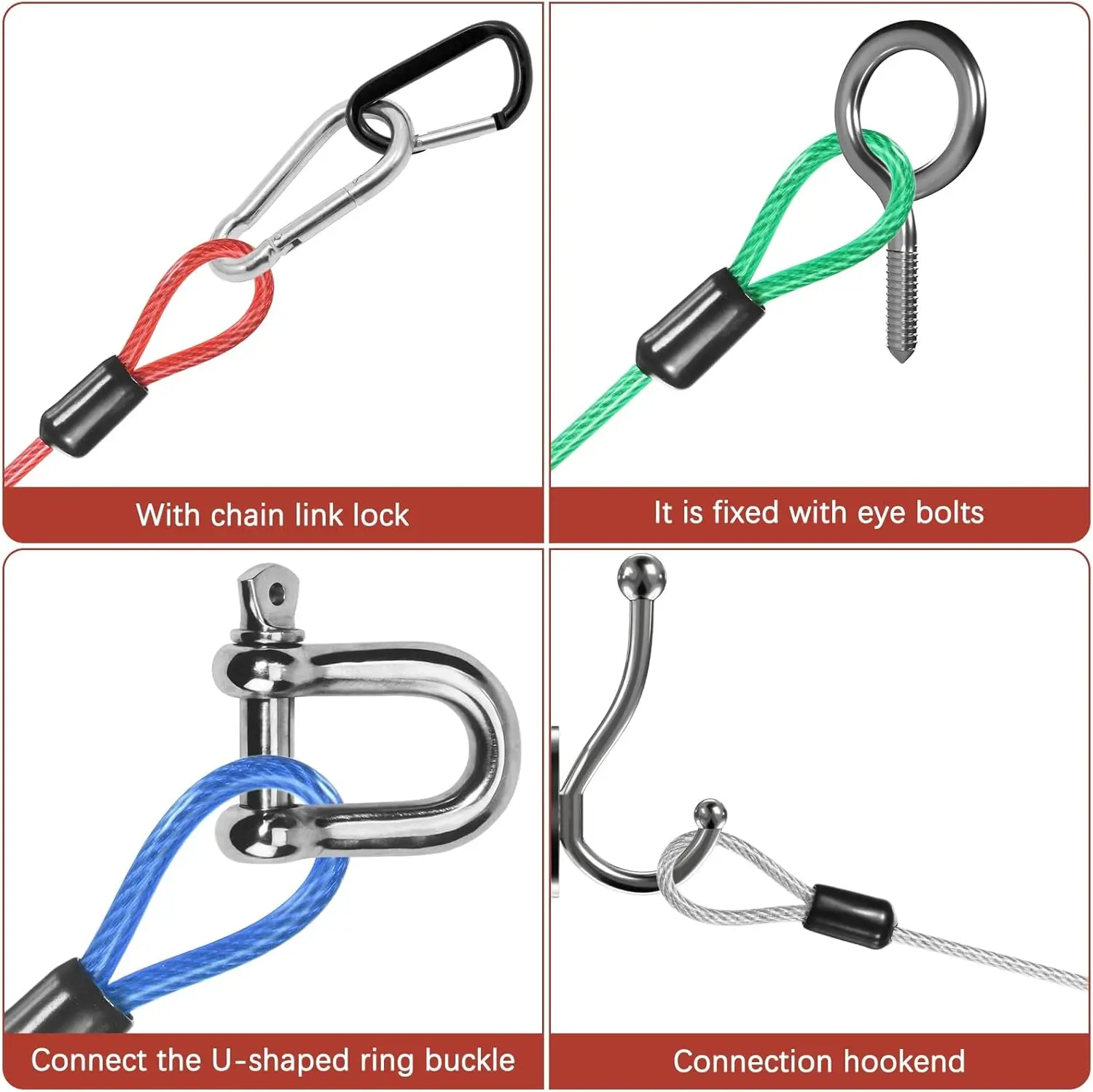 Security Cable with Hooks and Loops [2Pcs] - 1.5m Stainless Steel Luggage Lock Safety Cable Use for Bikes Toolbox Tent Wire Rope image 5