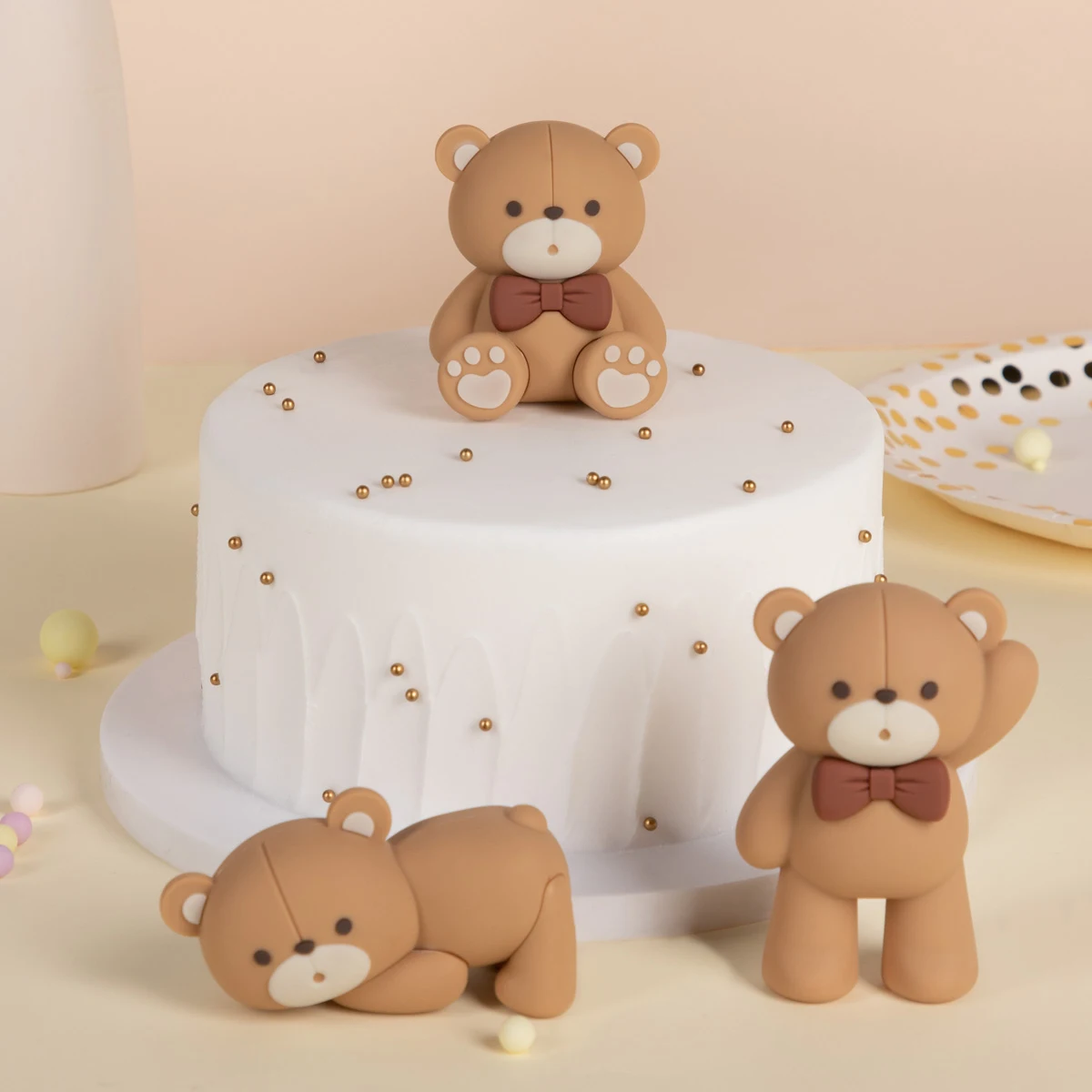 1pc Teddy Bear Cake Topper Cute Bear Cake Toppers for Birthday Cake Decoration Gender Revel Party Wedding Baby Shower Decoration