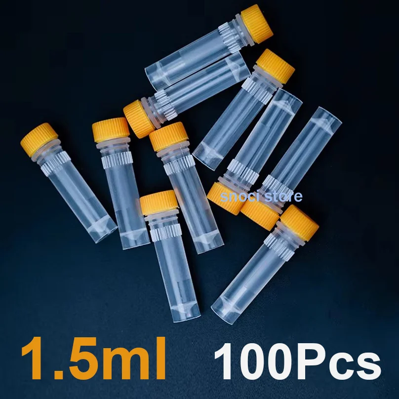 1.5ml Centrifuge Tube，1.5ml Plastic Cryogenic, 100Pcs Cryogenic Vial Screw Top Frozen Test Tube for Lab Laboratory Science
