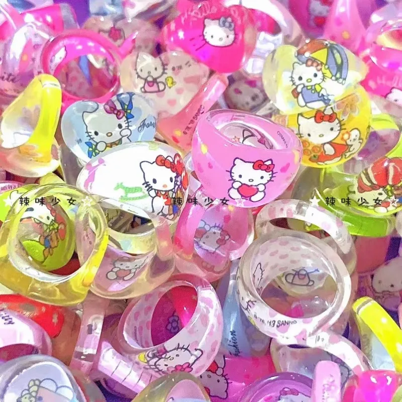 Hallo Kitty Ring Mädchen Nische Cartoon niedlichen Acryl Farbe Sanrio Schwanz Ring Farbe Weihnachts geschenk