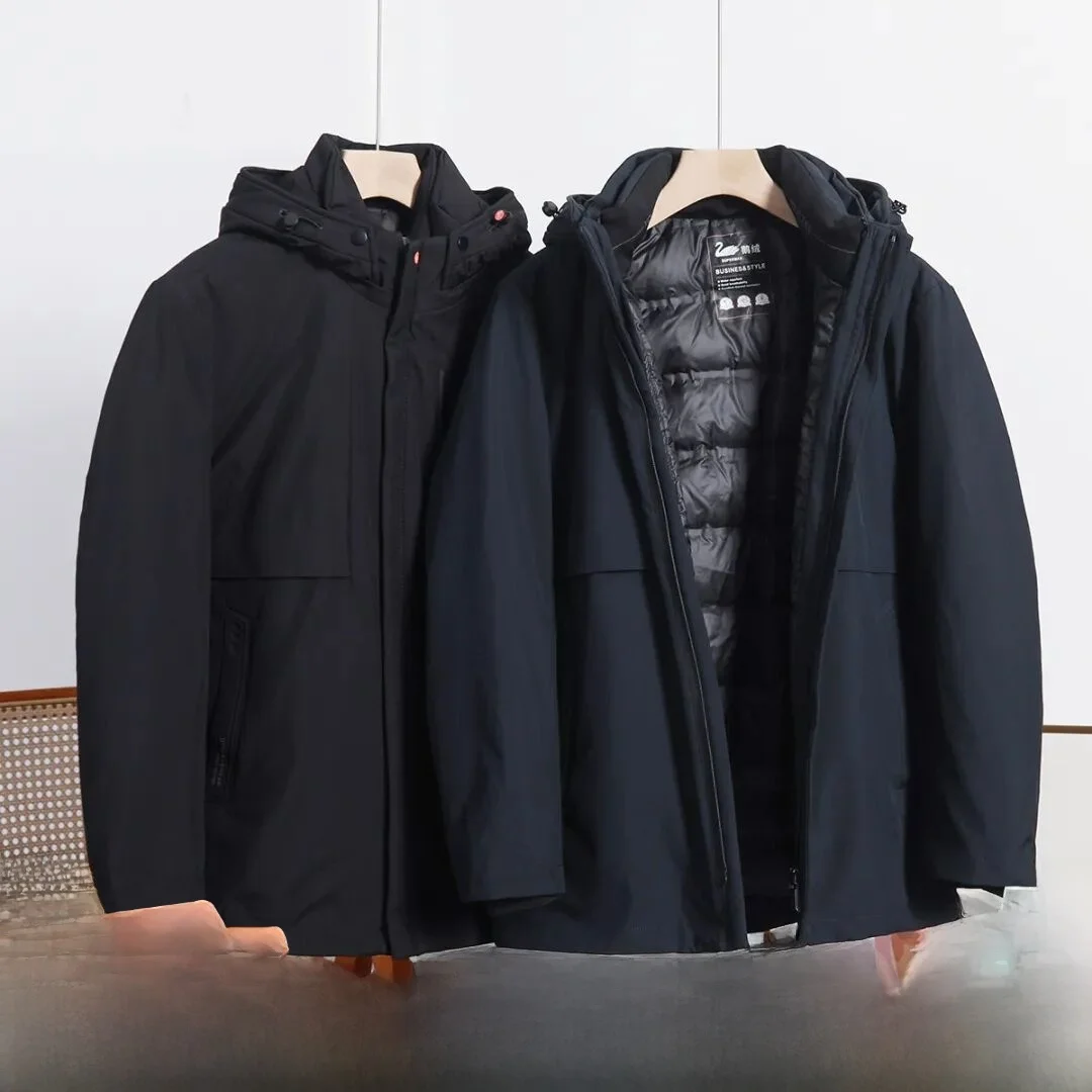 

Men's 4K Goose down Tee-in-One Hooded Jaet Lightweight Warmth Long Sve Zipper Closure Mid-Length Faionable Winter Coat