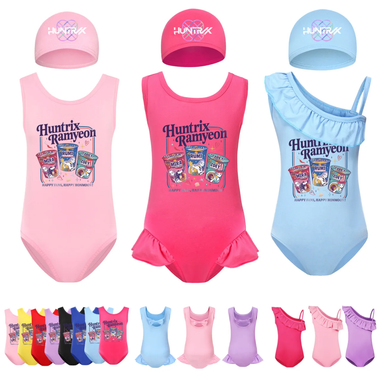 

KPop Demon Hunters Huntrix Ramyeon, одежда, детские купальники с героями мультфильмов, цельный купальник для маленьких девочек, детские летние купальные костюмы с рюшами