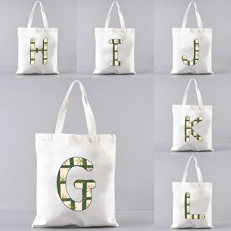 

Snowflake Initial Canvas Shoulder Bag Travel Storage Tote Bags Large Capacity Multi-purpose Handbag Reusable Shopping Bag Gifts