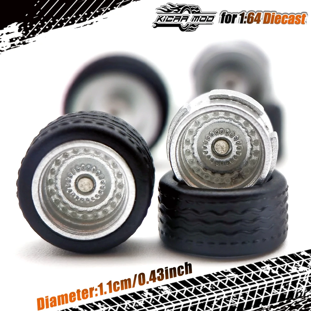 1/64 Modellauto-Räder mit abnehmbaren Gummireifen, geschlossene Speichen, Umbauteile für Druckguss-Spielzeugautos, D:11mm, 1 Set – Detail 10