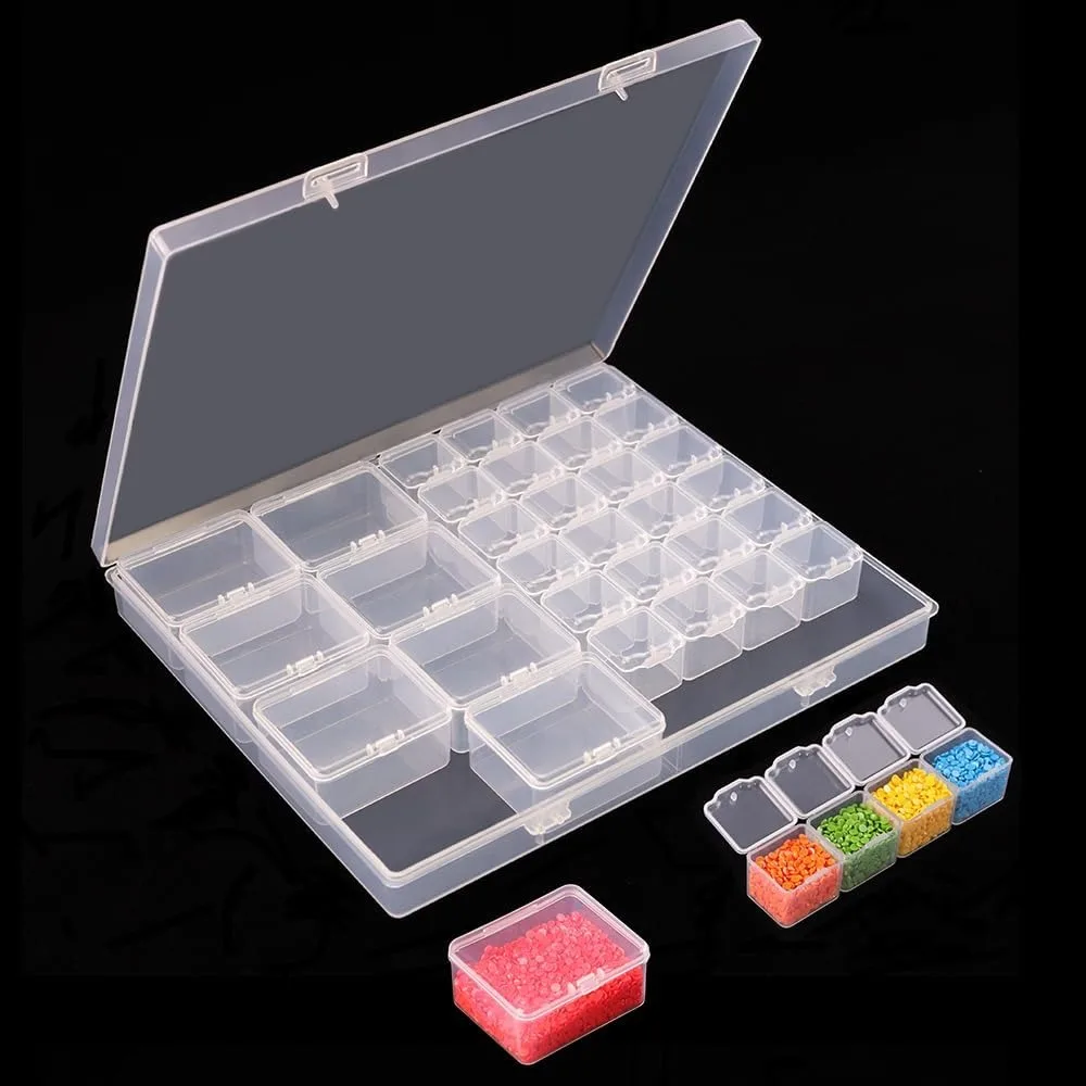 

Storage Box, Dual-Sized Diamond Bead Art, Organizer with 28 Small & 8 Large Containers, Jewelry and Small Items, Storage Box