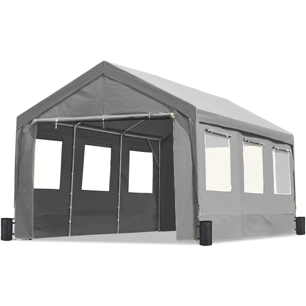 

Carport 12'x20' Heavy Duty Adjustable Height with 6 Roll-up Ventilated Windows & Removable Sidewalls, Height from 9.5ft to 11ft