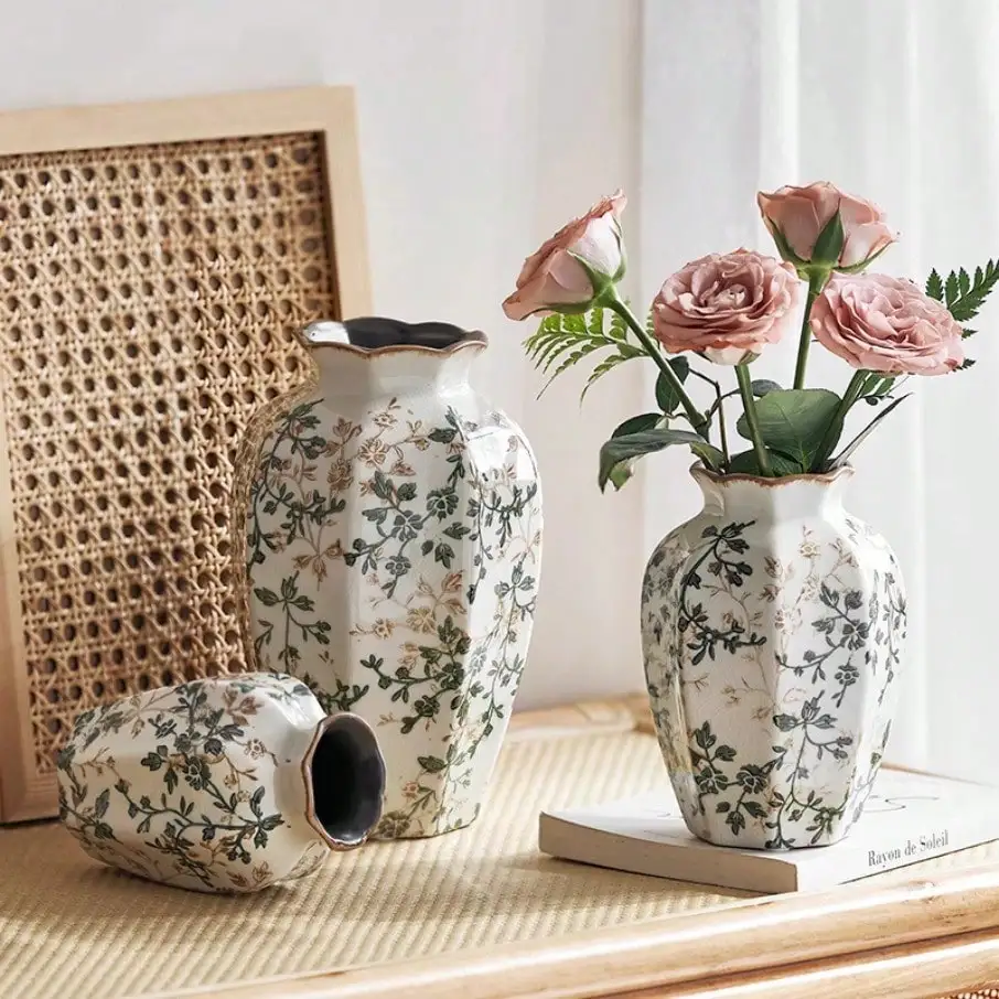Florero de cerámica agrietado con hielo, arreglo de flores nutritivo para agua, regalo de flores secas, centro de mesa Zen azul antiguo para decoración del hogar