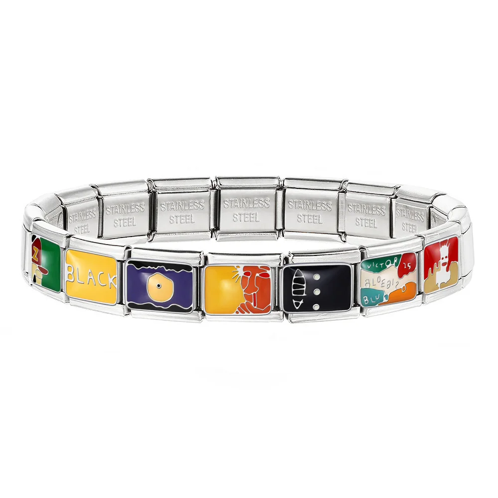 Modisches Muster im grotesken Stil, Schmuckanhänger, passend für 9mm Edelstahl, italienisches Originaldesign, DIY-Herstellung, elastisches Armband – Detail 1