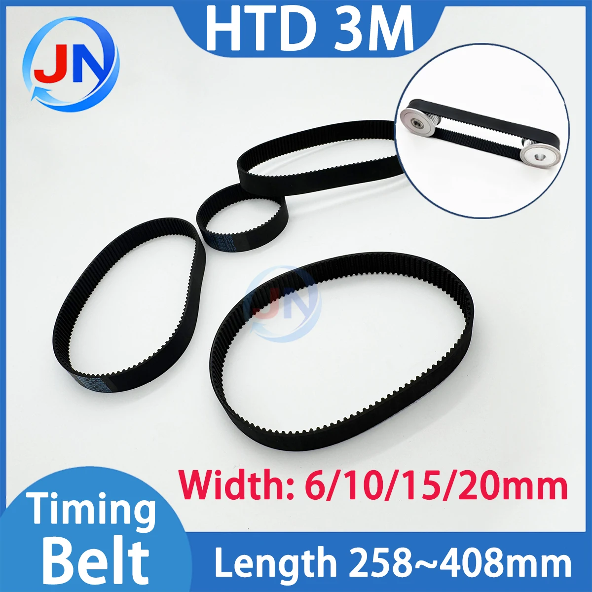 HTD 3M Timing Belt Perimeter Lp=258 267 303 345 369 381 408mm Rubber Closed Loop Belt Width 6/10/15/20mm HTD3M Synchronous Belt