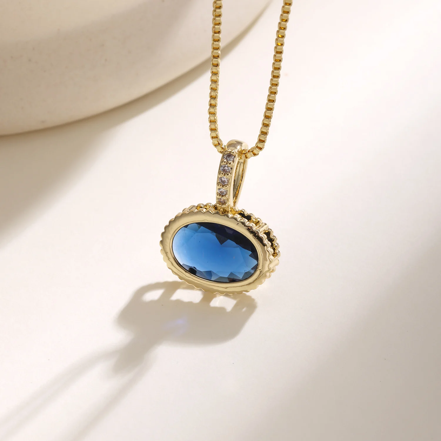 Nidin Light Luxury Oval Crystal Zircon Pendant Necklace For Women Chain Rhinestone Bail Beaded Edge Charm Neck Jewelry Gifts