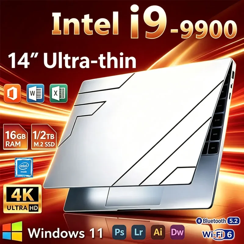 2026 New Laptop 14.1 Inch Windows 11 Intel Core I9 9900 16GB RAM 1TB 2TB SSD Fingerprint Unlock Study Office Pc Gaming Laptops