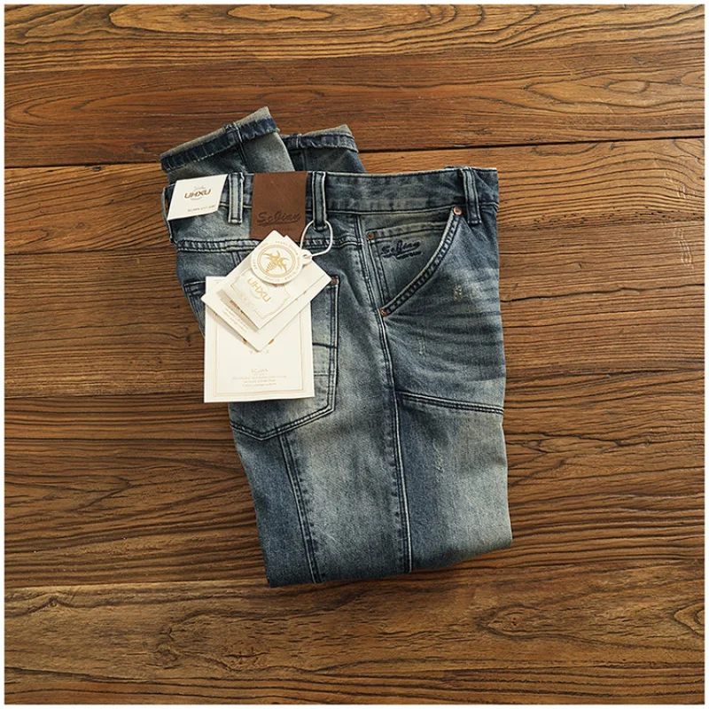 

Jeans for men, distressed, washed, repaired, tall, trendy, retro, fashionable, casual, street denim pants