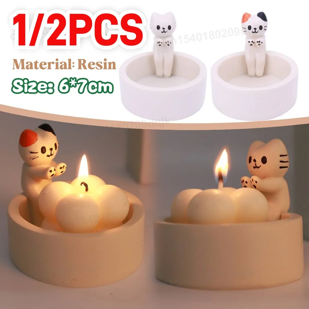 1-2PCS Nette Kätzchen Kerzenhalter Harz Katze Leuchter Kreative Aromatherapie Kerzenhalter Cartoon Leuchter Dekoration