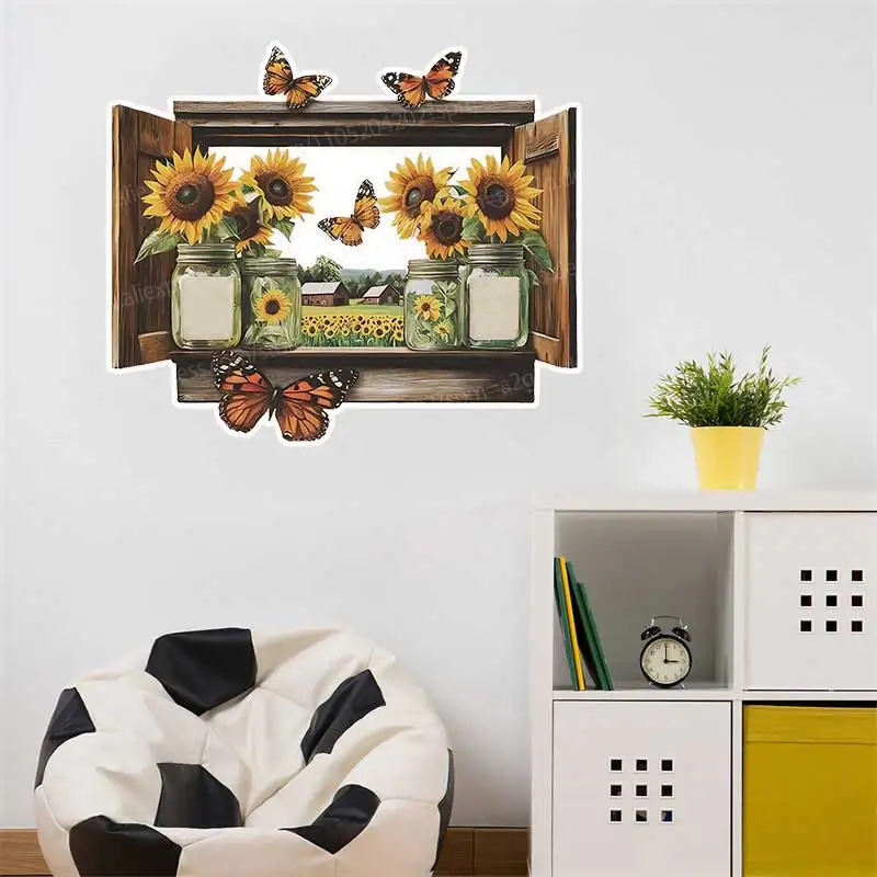 Sunflower Fake Window Wall Stickers Decorative Home Background Beautification for Bedroom Living Room AA135 view 4