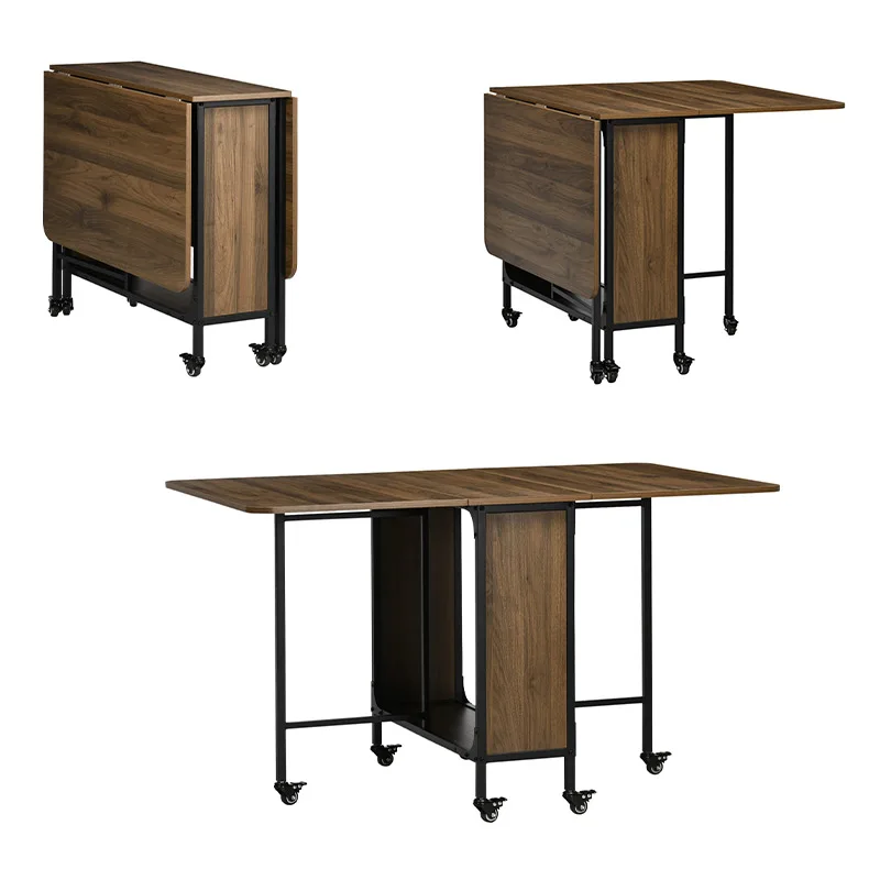 Modern Space-Saving Kitchens Dining Rooms Hidden Storage Foldable Wooden Dining Table with Casters