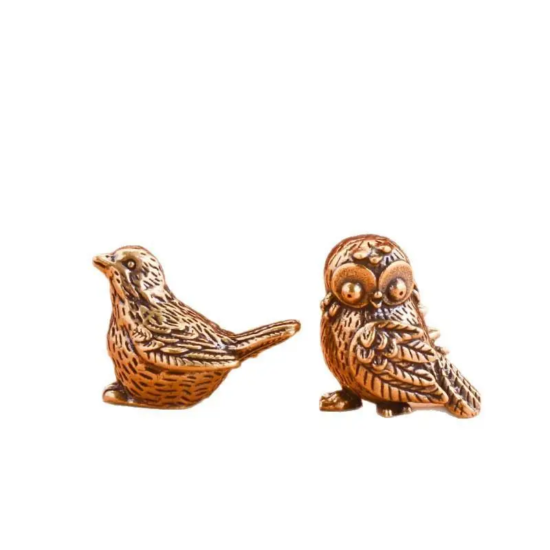 Kleine Metall-Spären-Eulen-Figur aus reinem Messing, handgefertigtes Teetier, Tischdekoration für Zuhause, Café und Tisch. – Detail 5