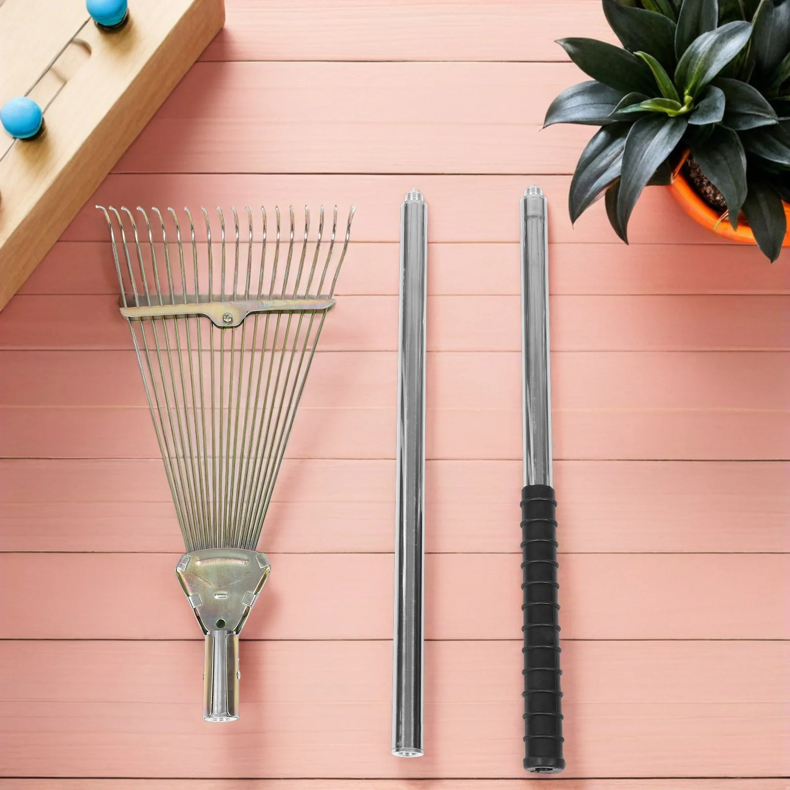 

Garden Leaf Rake 18-Tine Stainless Steel Metal Rake for Lawn Yard Flower Bed Cleanup Heavy Duty Turf Moss Raking Tool