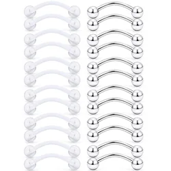 14G Clear Acrylic Bioflex Stainless Steel Curved Barbell Nipplerings Snake Eyes Tongue Ring Piercing Retainer 2PCS