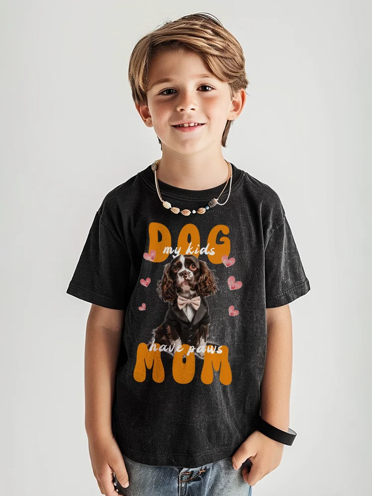 

Y2K Washed T Shirt For Children, Dog Have Paws Kids Graphic Printed Oversized Tshirt Unisex ,Harajuku Short Sleeved Streetwear