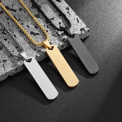 High Quality Stainless Steel Engraved Glossy Rectangular Pendant Necklace Suitable for Men and Women Personal Charm Jewelry