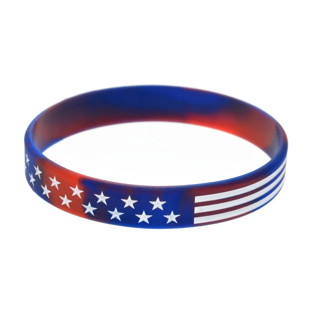 1 PC American Flag Silicone Rubber Bracelet Thin Line Logo 4 Colors