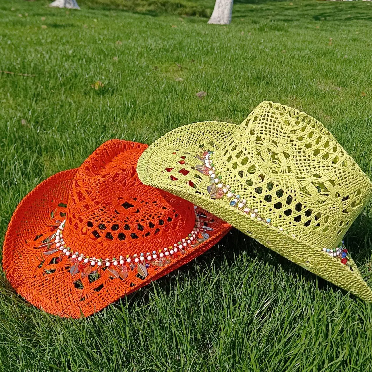 

Melesh Western women's malan flower cowboy hat straw cowboy hat plasticity strong wide brim sun beach bucket hat