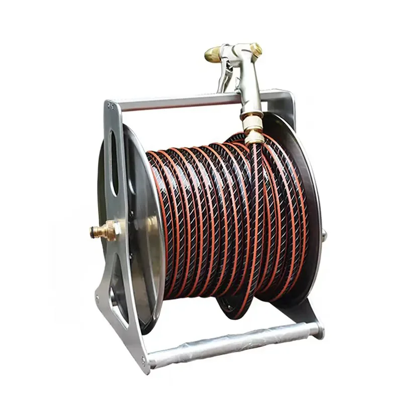Retractable Garden Hose Reel Cart with Wheels Heavy Duty Water Pipe Storage Bracket for Outdoor Lawn Irrigation 10m to 100m