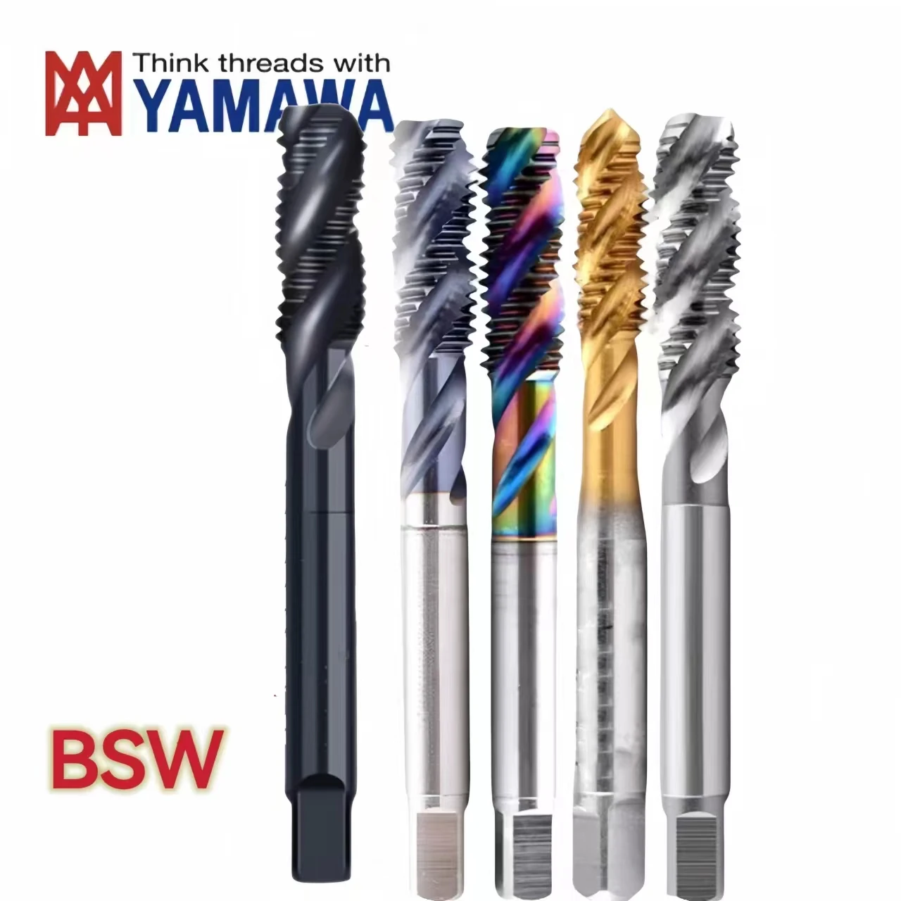 1PCS YAMAWA HSSE  British System Machine Spiral Fluted Taps with Tin Coated BSW1/8-40 5/32 3/16 1/4 1/2-12 5/8 Screw Thread Taps