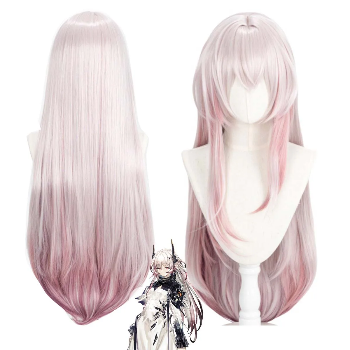 Halloween Costume Theme Party Game Arknights Theresa Cosplay Gradient Pink Heat-resistant Hair Wig