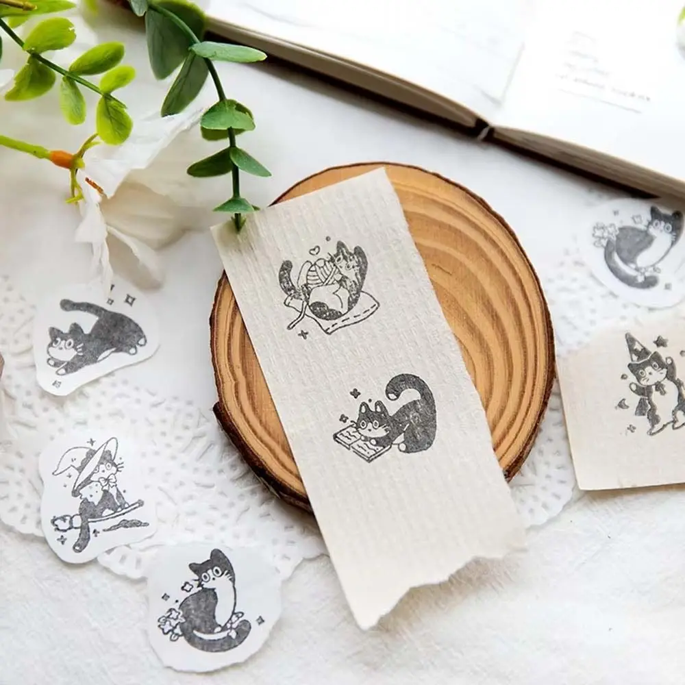 Diy Craft Black Cat Stamps Cute Pet Animal Shape Wooden Rubber Stamps Kitten Handmade Cat Seal Stamping Journal Stationery