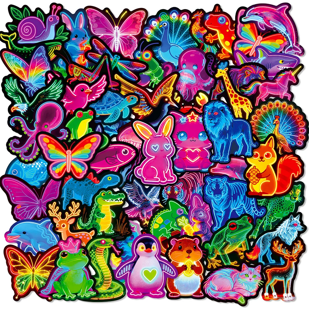 56 قطعة من ملصقات النيون المتوهجة - ملصقات حيوانات كرتونية مقاومة للماء، ملصقات جرافيتي جمالية مناسبة لأجهزة الكمبيوتر والألعاب والملاحظات #1