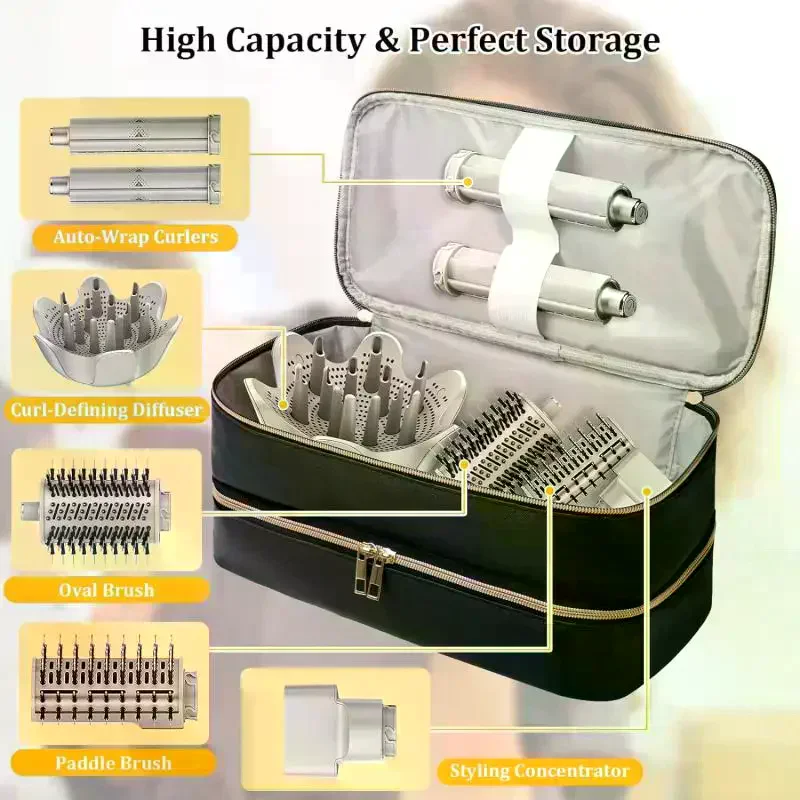 Double-Layer Hair Dryer Case Portable Fashion Waterproof Hair Curler Bag Large Capacity Travel Bags For Hair Dryer Curling Rod