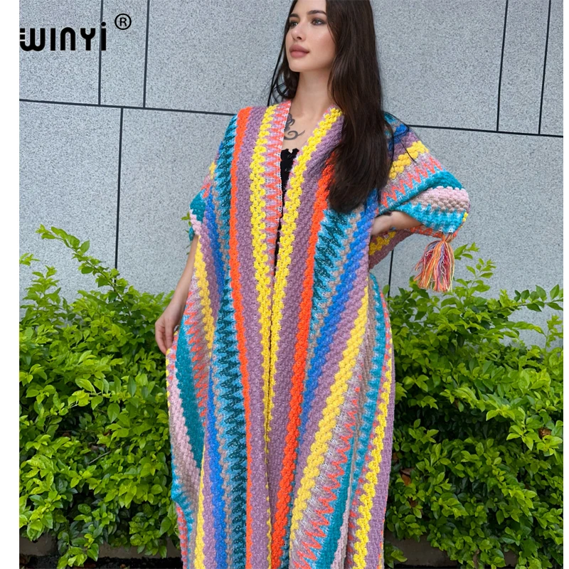 WINYI African woman Winter tassel Knitted cardigan down coats Christmas Fashion hipster party dress Thick Warm Female outerwears