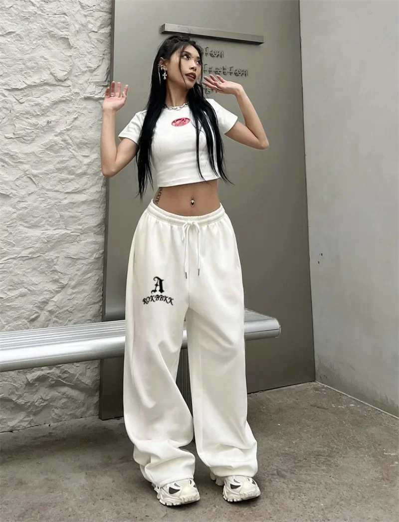 American Design Versatile Jazz Sports Pants Women\'s Loose Hip Hop Street Straight Casual Y2k Pants Sweatpants Women Clothes