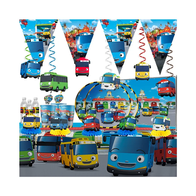 Disney Tayo the Little Bus Car Birthday Party Decoration Balloon Cup Plate Banner Backdrop Cake Supplies Banner For Baby Shower