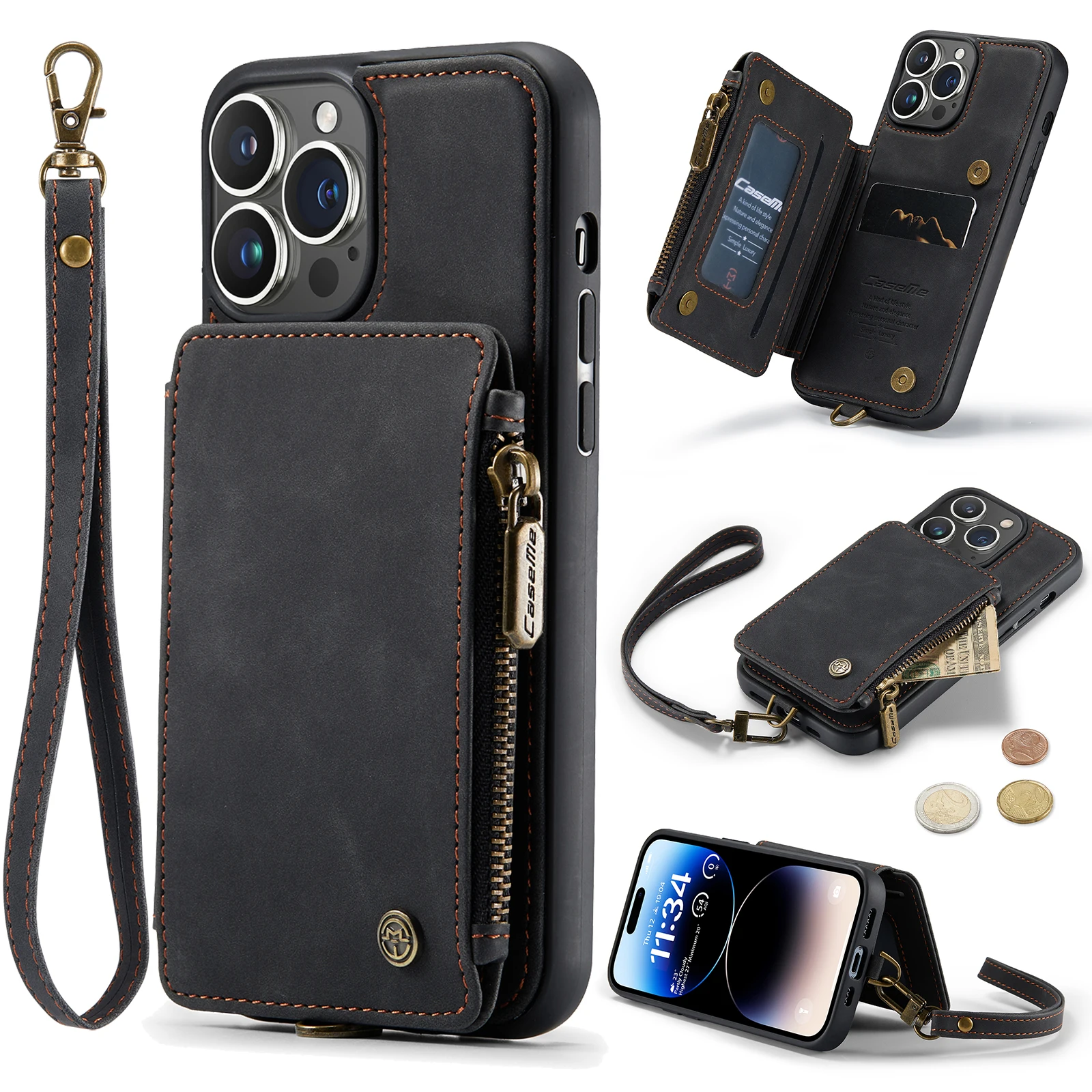 

Leather Card Slot Holder For Apple iPhone 14 13 12 11 Pro Max X XR SE 2022 Xs Max 7 8 Plus Case Cover Fundas for iPhone 14 Pro