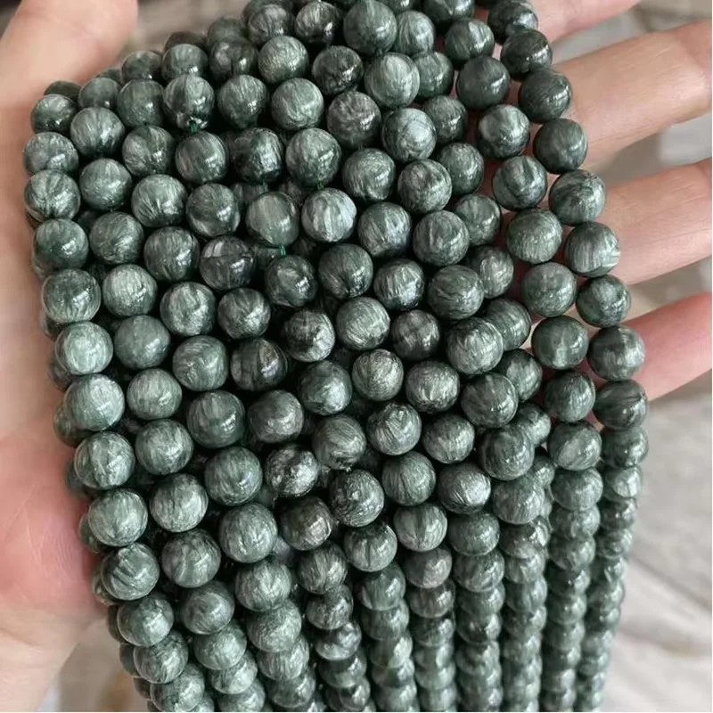

6mm -14mm Natural Genuine Green Seraphinite stone loose beads for jewelry design DIY