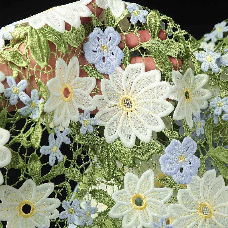 

Green Embroidered Flowers Fabrics for Diy Sewing Clothes Hat Dress Garment Background Decor Art Designer Fabric By The Yard