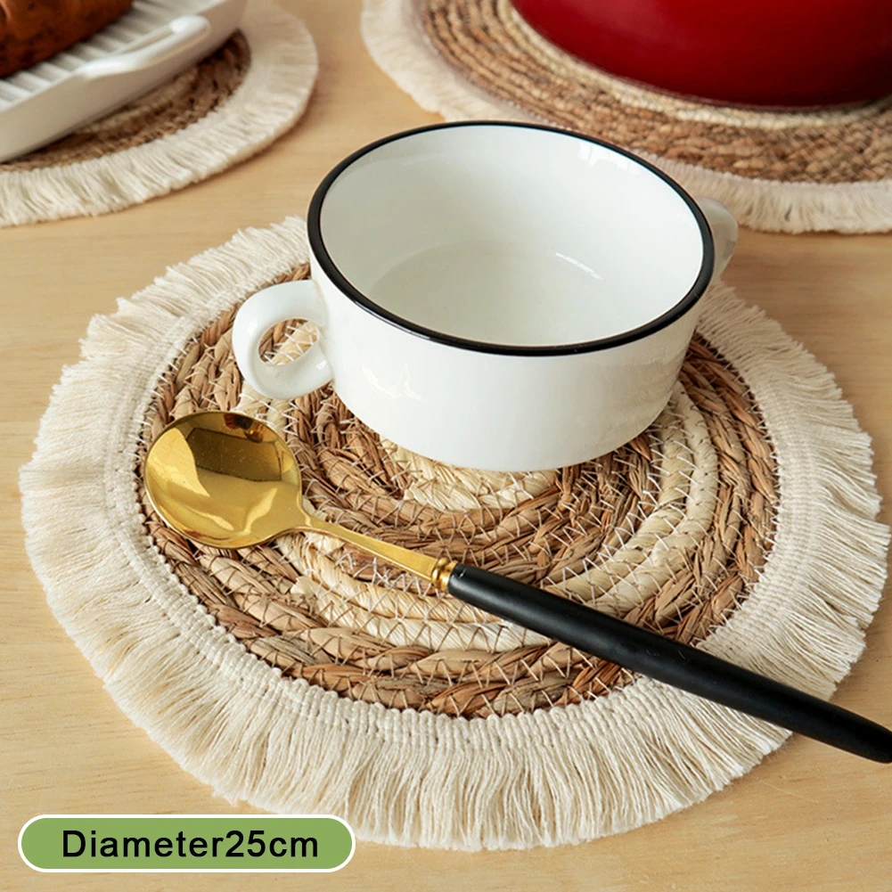 Round Cotton Braid Coaster Handmade Macrame Cup Cushion Heat Insulation Table Placemat Boho Style Non-slip Cup Mat Home Decor