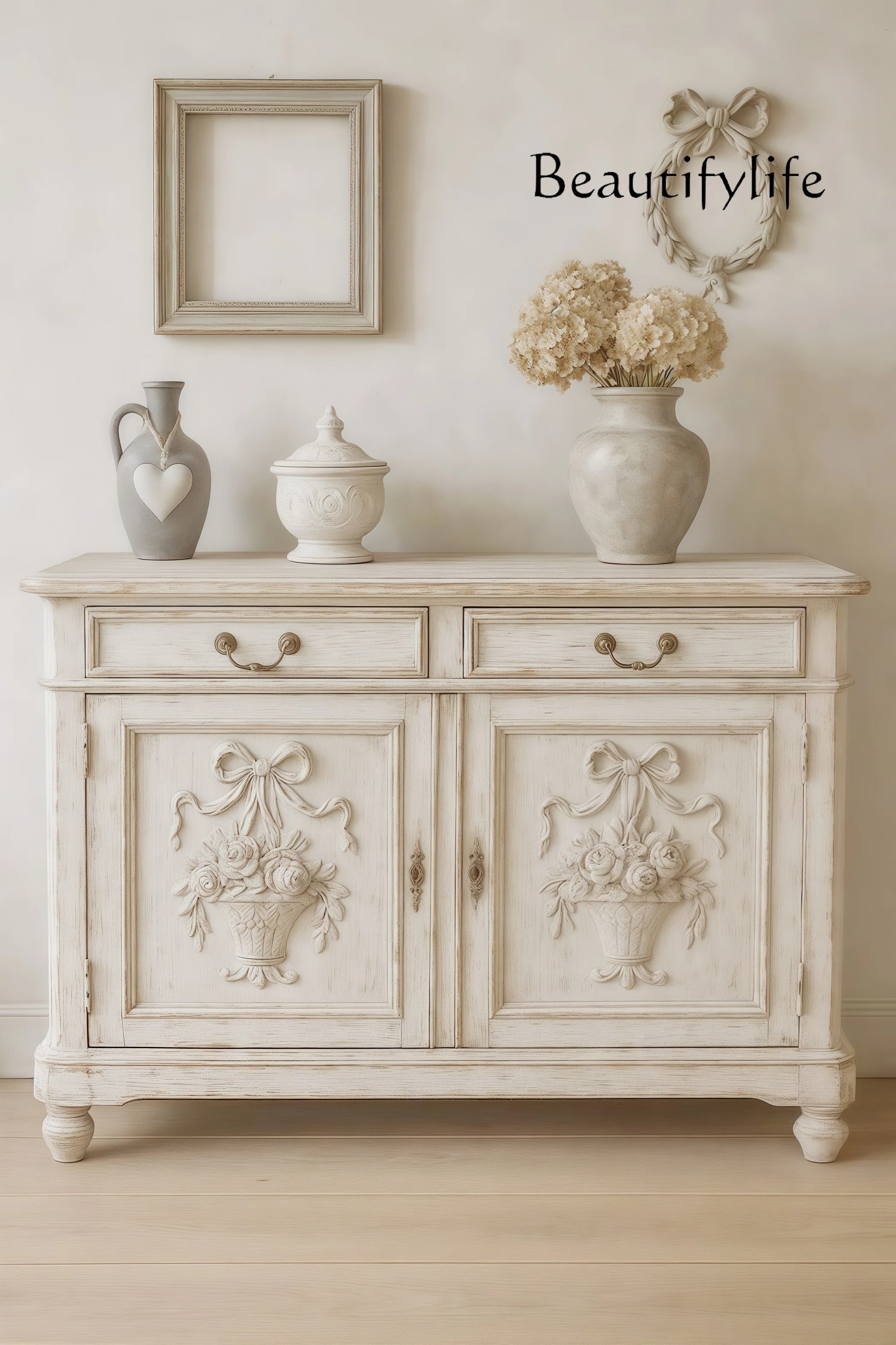 フランス風レトロ無垢材玄関キャビネット玄関ホール装飾収納キャビネット収納装飾キャビネット