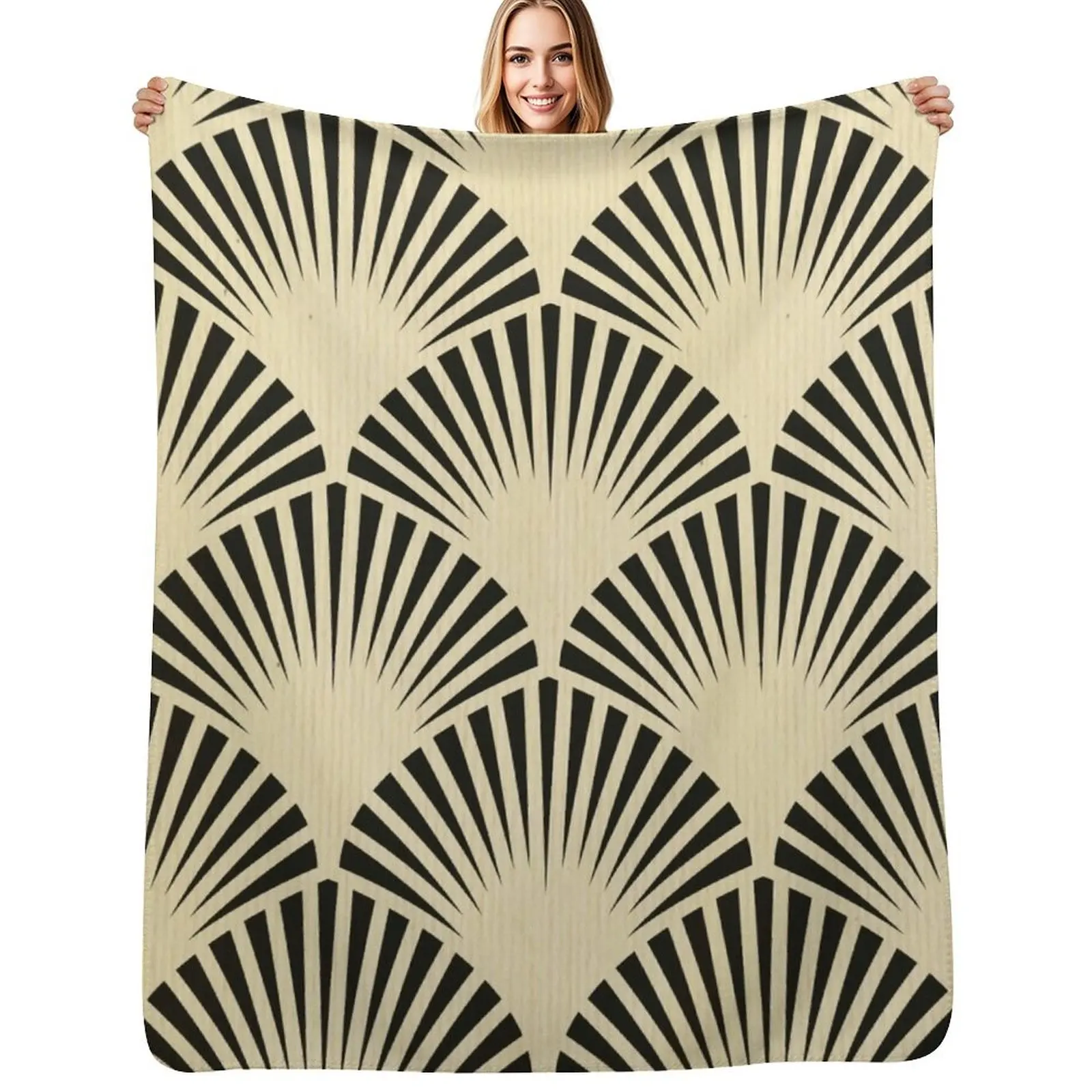 

Art deco,black,beige,rustic,vintage,fan,pattern,elegant,chic Throw Blanket bed plaid heavy to sleep Plaid Beautifuls Blankets